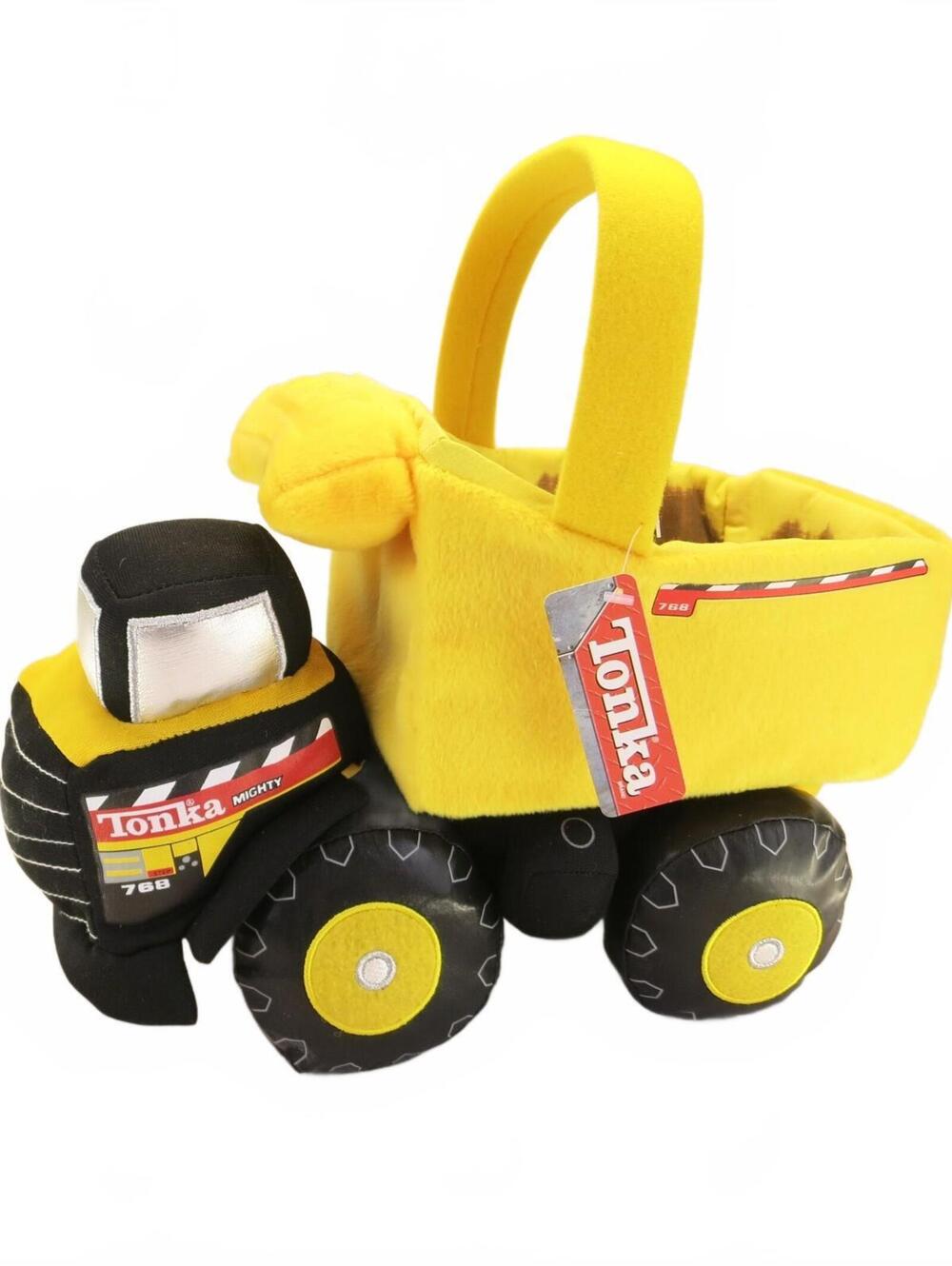 Tonka Yellow Plush Dump Truck Halloween or Easter Basket with Black Wheels